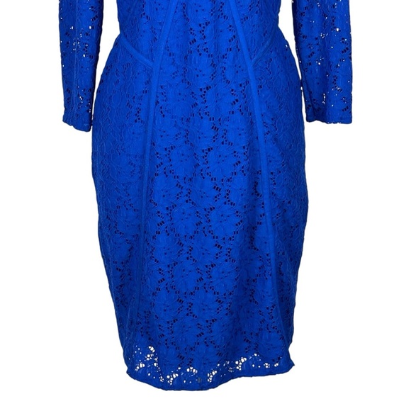 ADRIANNA PAPELL BLUE FLORAL LACE 3/4 SLEEVE STRETCH FITTED SHEATH COCKTAIL DRESS - Picture 7 of 15